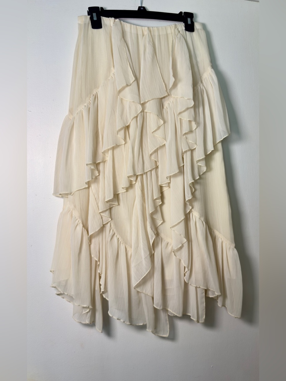 Sincerely Jules Cream Asymmetrical Ruffle Maxi Skirt Sz M